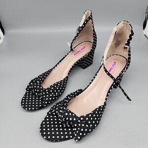 BETSEY JOHNSON Fay Women's Polka Dot Block Heel Sandals Size 11 Open Toe Pin Up